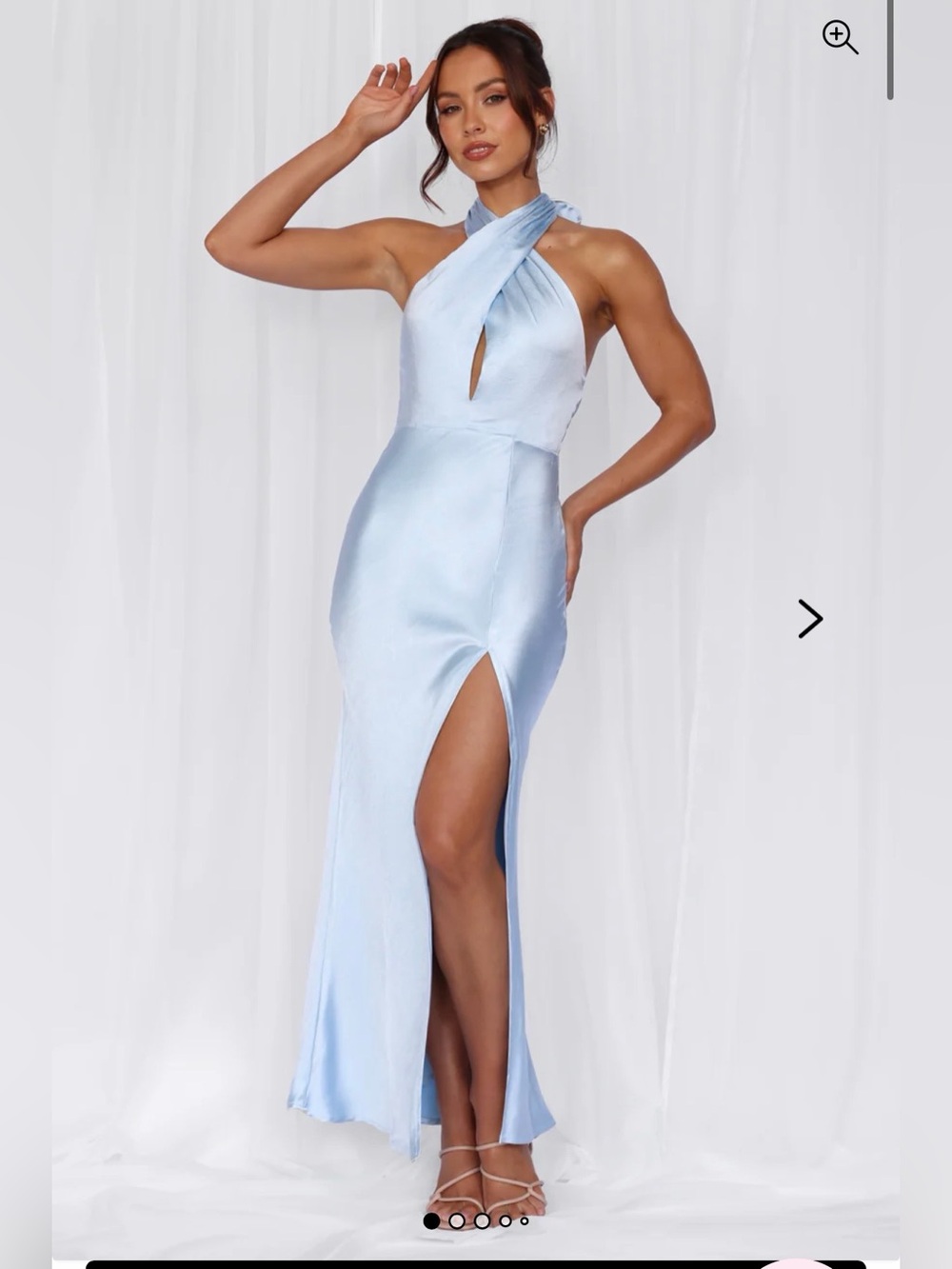Hello Molly Light Blue Halter Satin Maxi Dress